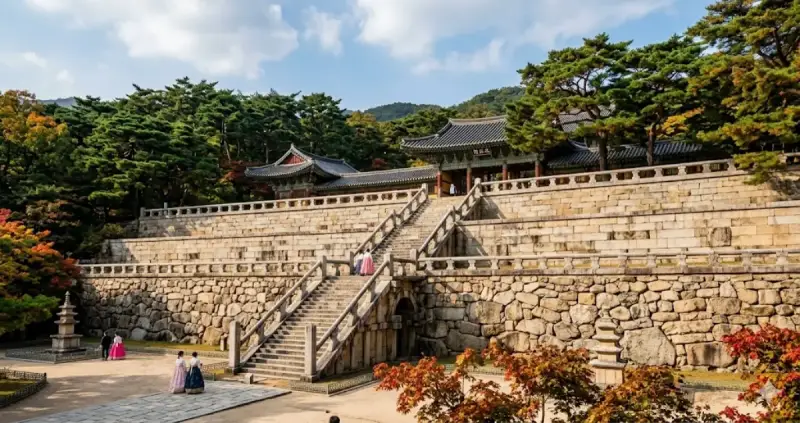 경주 불국사 대석단의 웅장한 석조 건축미를 감상하며 천 년의 역사를 느끼는 독자들을 위한 사찰 여행 코스