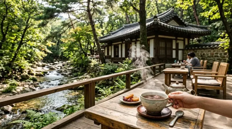 서울 진관사 계곡 옆에 자리한 전통 찻집 연지원에서 따뜻한 전통차를 마시며 힐링하는 완벽한 휴식 코스